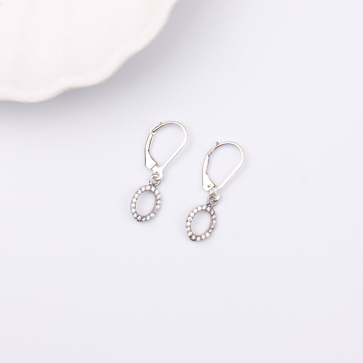 Silver CZ Oval Earrings