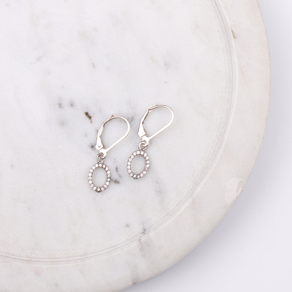 Silver CZ Oval Earrings