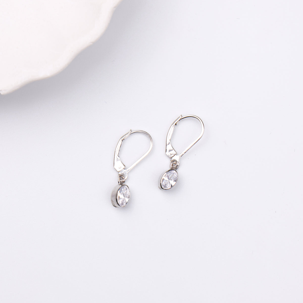 Silver CZ Oval Bezel Earrings