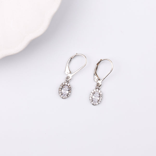 Silver CZ Oval Cluster Earrings