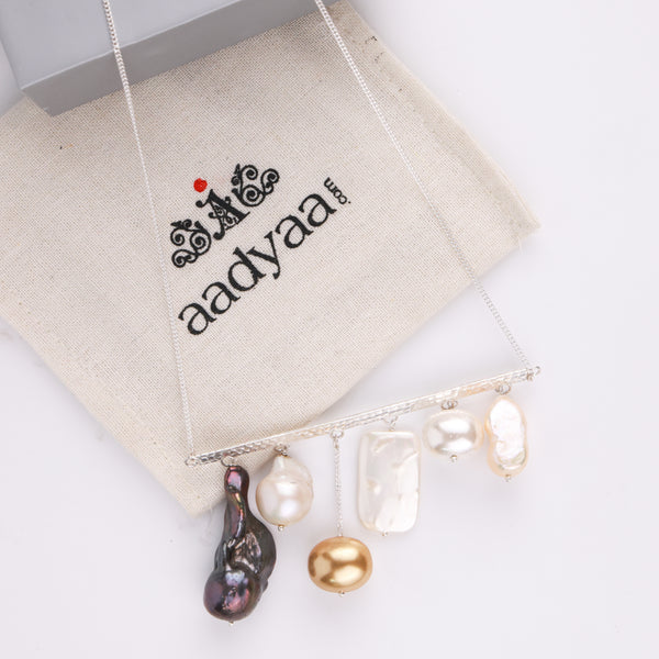 Abstract Pendant Necklace - Assorted Pearls (Project Handmade)