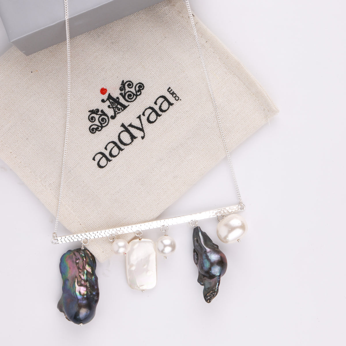 Abstract Pendant Necklace - Black Baroque Pearls and White Pearls (Project Handmade)