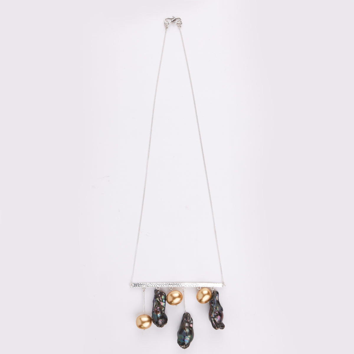Abstract Pendant Necklace - Black Baroque Pearls and Golden Pearls (Project Handmade)