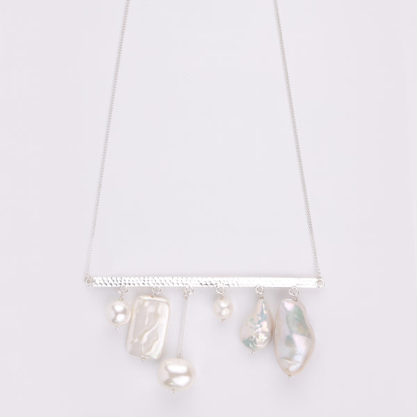 Abstract Pendant Necklace - Assorted White Freshwater Pearls (Project Handmade)