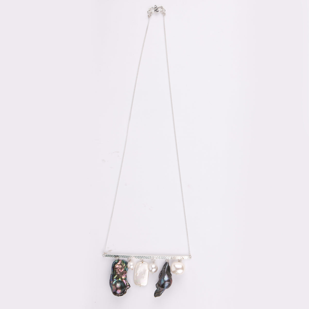Abstract Pendant Necklace - Black Baroque Pearls and White Pearls (Project Handmade)