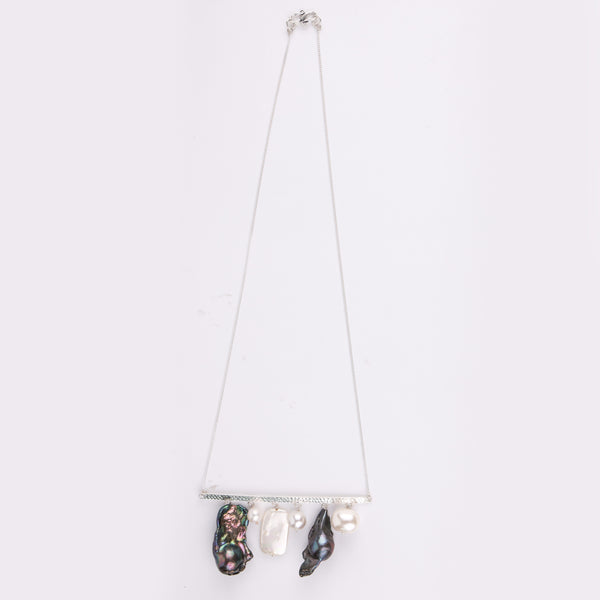 Abstract Pendant Necklace - Black Baroque Pearls and White Pearls (Project Handmade)