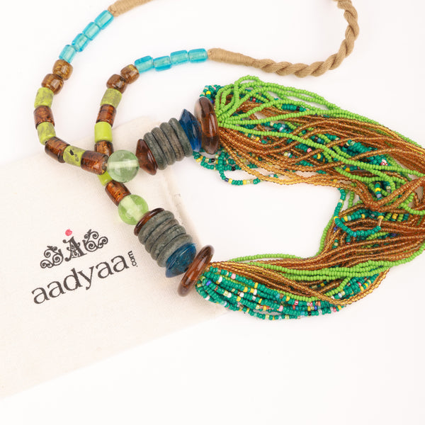 Glass Bead Layered Bunch Necklace