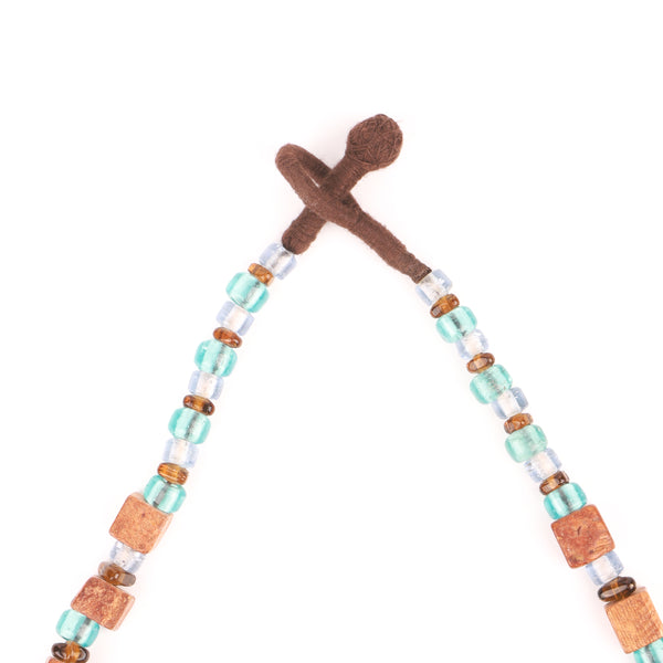 Necklace with Green Chalcedony, Camel Agate, Turquoise Wooden Beads & Glass Beads
