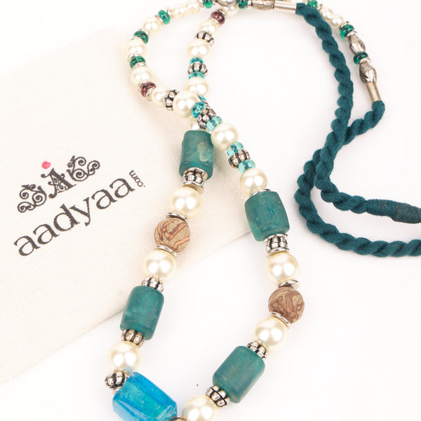 Long Necklace with Glass Bead & Pearls