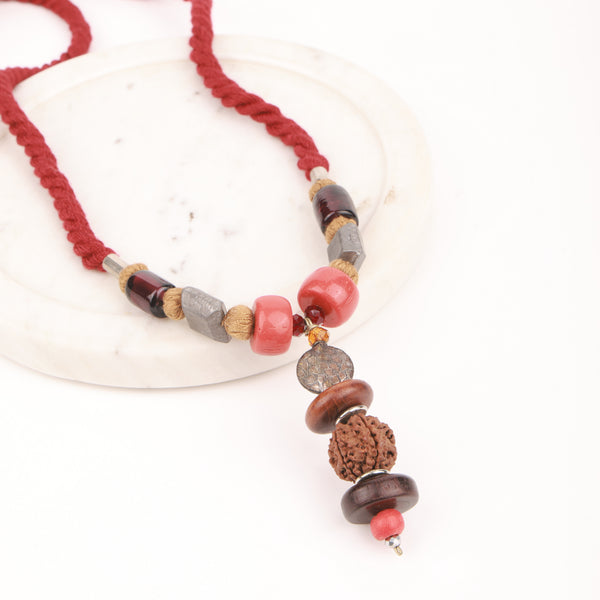 Glass Bead & Wooden Bead Necklace