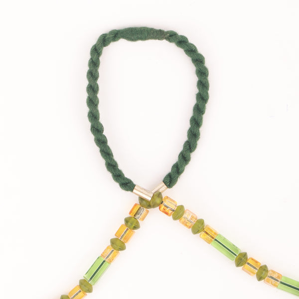 Long Necklace with Silver Foil Glass Bead with Brass, Glass & Hand Painted Ceramic Beads