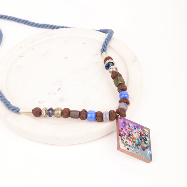 Glass Bead & Diamond Shaped Necklace