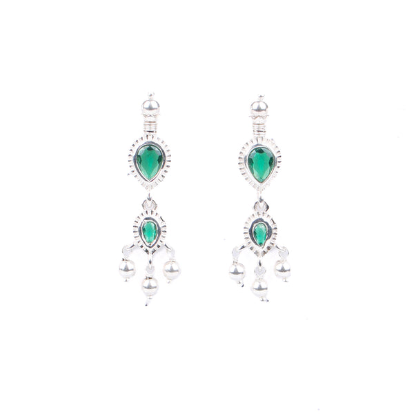 Silver Green CZ Tanmani Set with Sarmanee