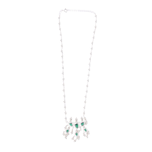 Silver Green CZ Tanmani Set with Sarmanee
