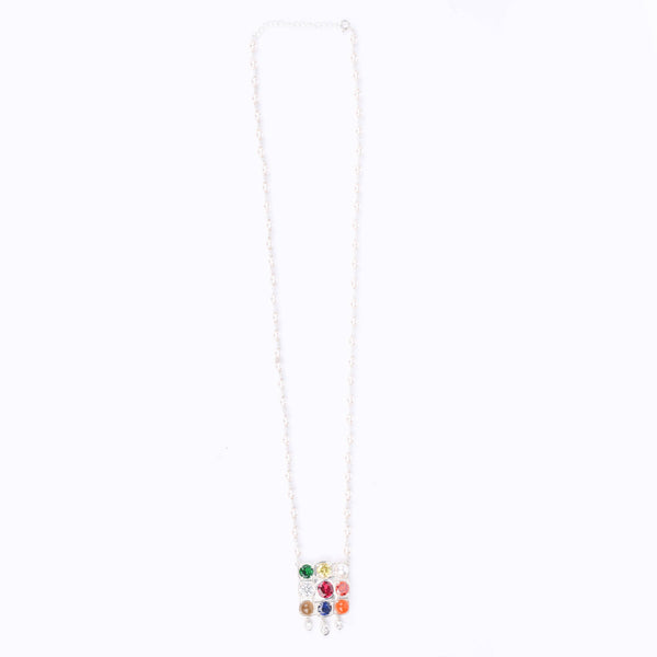 Silver Navratna Pendant with Pearl Ganthan