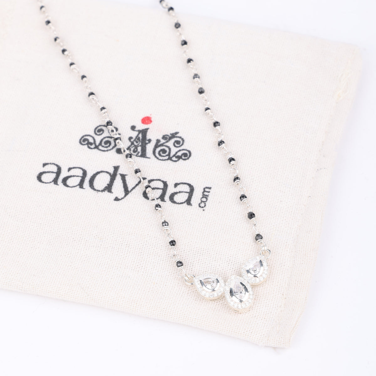 Silver CZ Petal Necklace with Black Spinel