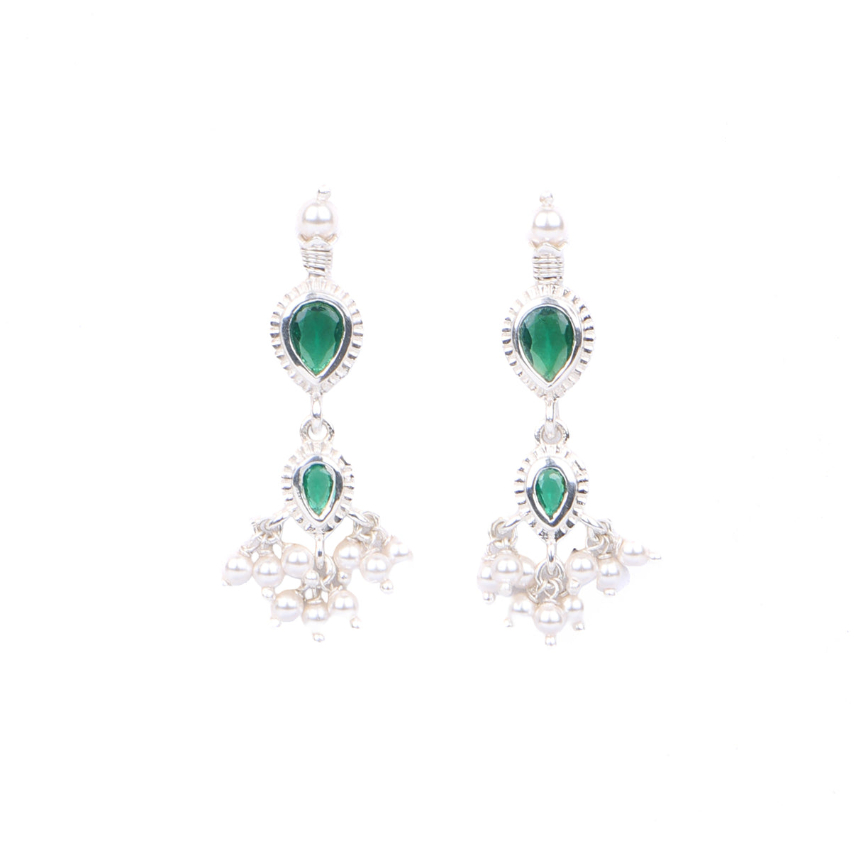 Silver Green CZ Tanmani Set with Green Onyx