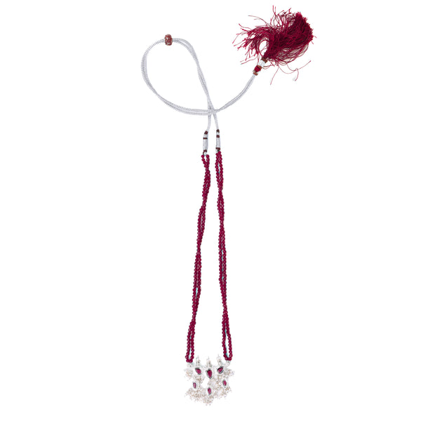 Silver Pink CZ Tanmani Set with Rubies