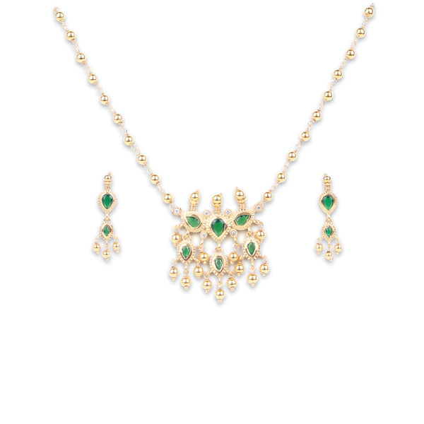 Green CZ Tanmani Set with Sarmanee | 22K Gold-Plated