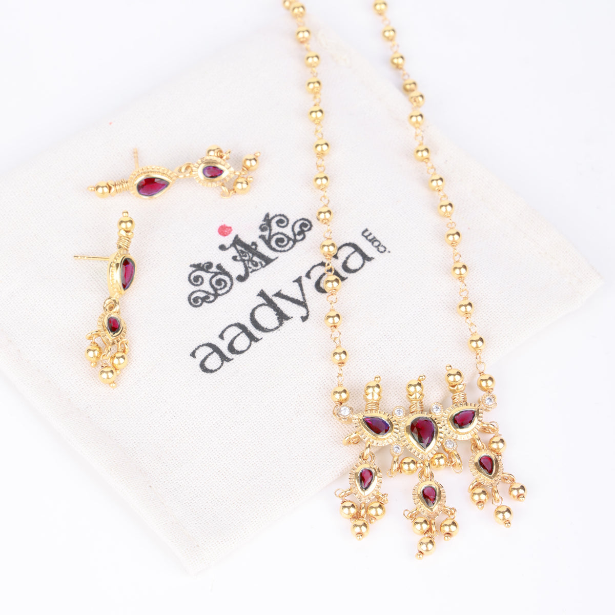 Pink CZ Tanmani Set with Sarmanee | 22K Gold-Plated