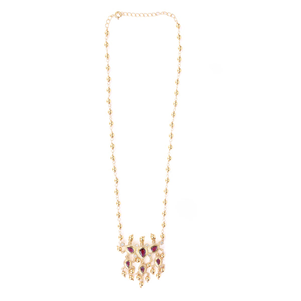 Pink CZ Tanmani Set with Sarmanee | 22K Gold-Plated