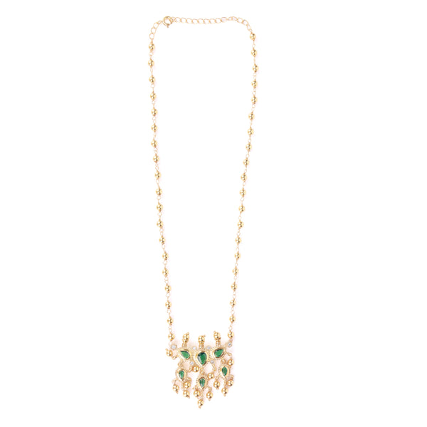 Green CZ Tanmani Set with Sarmanee | 22K Gold-Plated