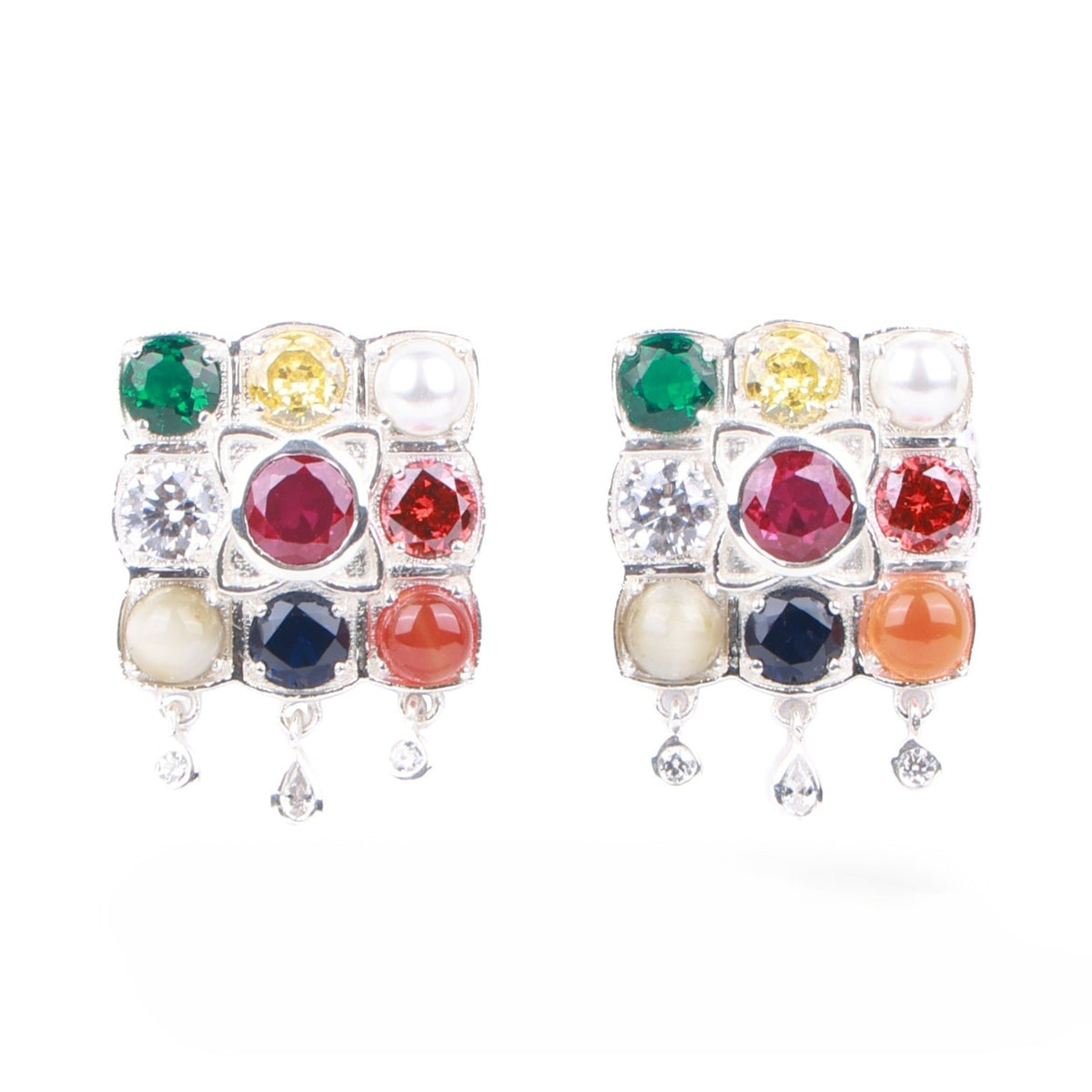 Silver Navratna Earrings