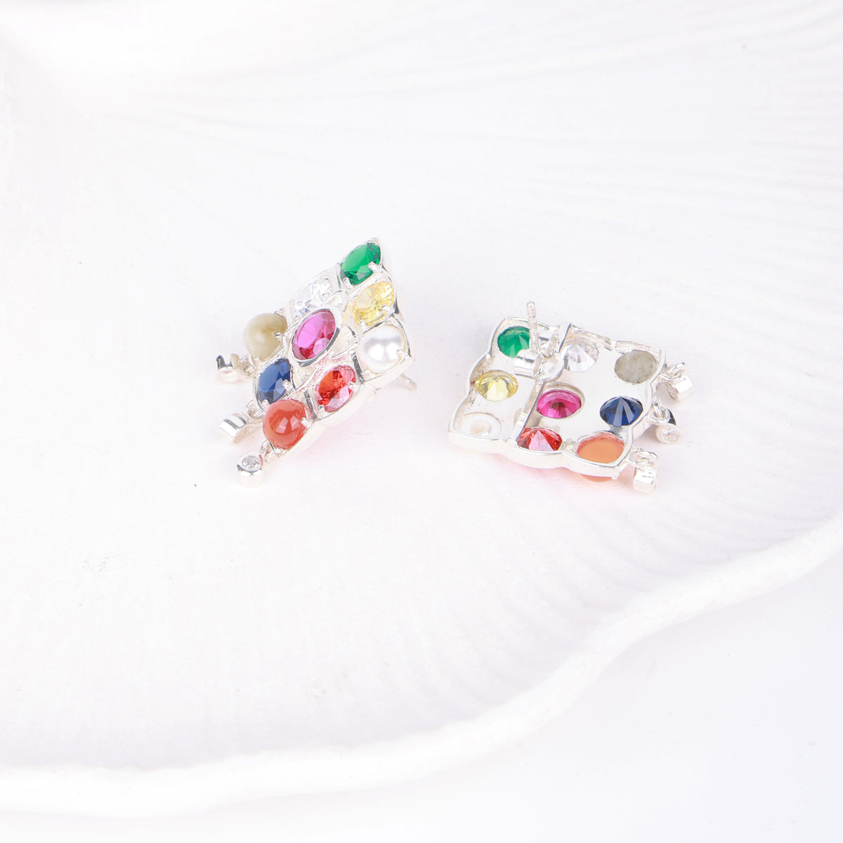 Silver Navratna Earrings
