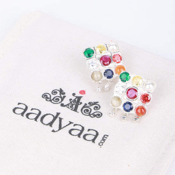 Silver Navratna Earrings