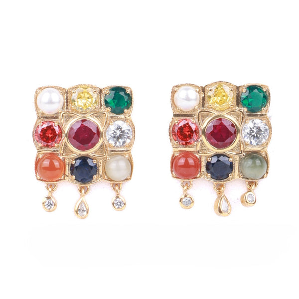 Navratna Earrings | 22K Gold-Plated