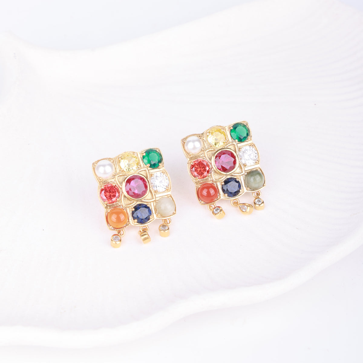 Navratna Earrings | 22K Gold-Plated