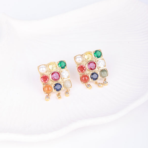 Navratna Earrings | 22K Gold-Plated