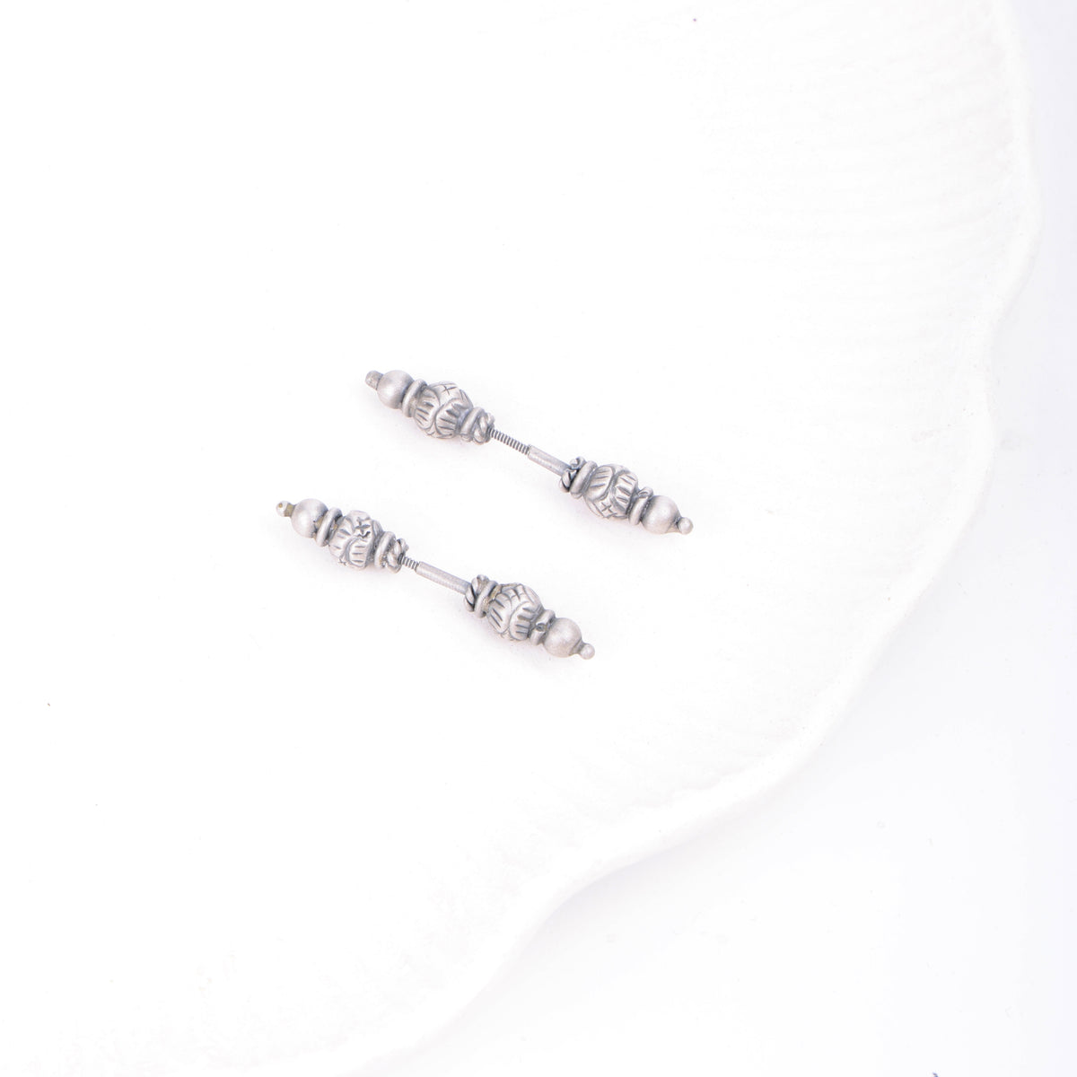Oxidised Silver Carved Bugadi - Pierced