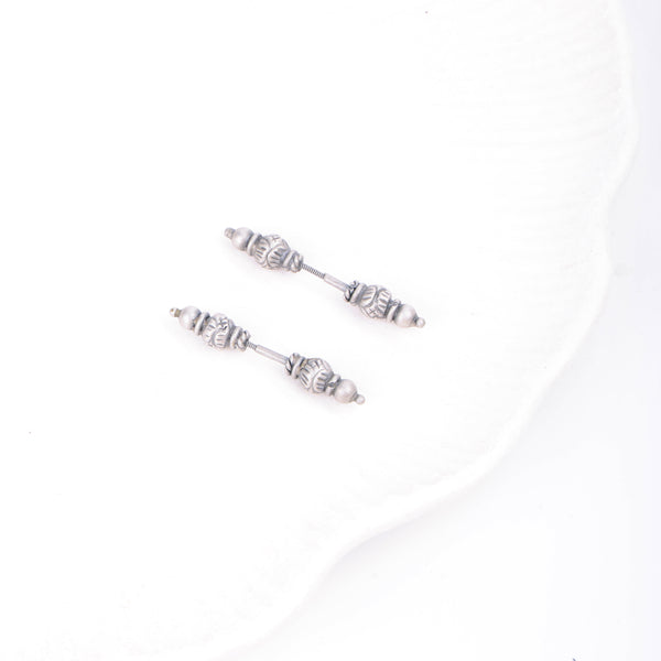 Oxidised Silver Carved Bugadi - Pierced