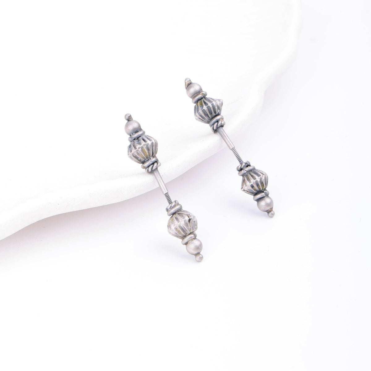Oxidised Silver Diamond Bugadi - Pierced