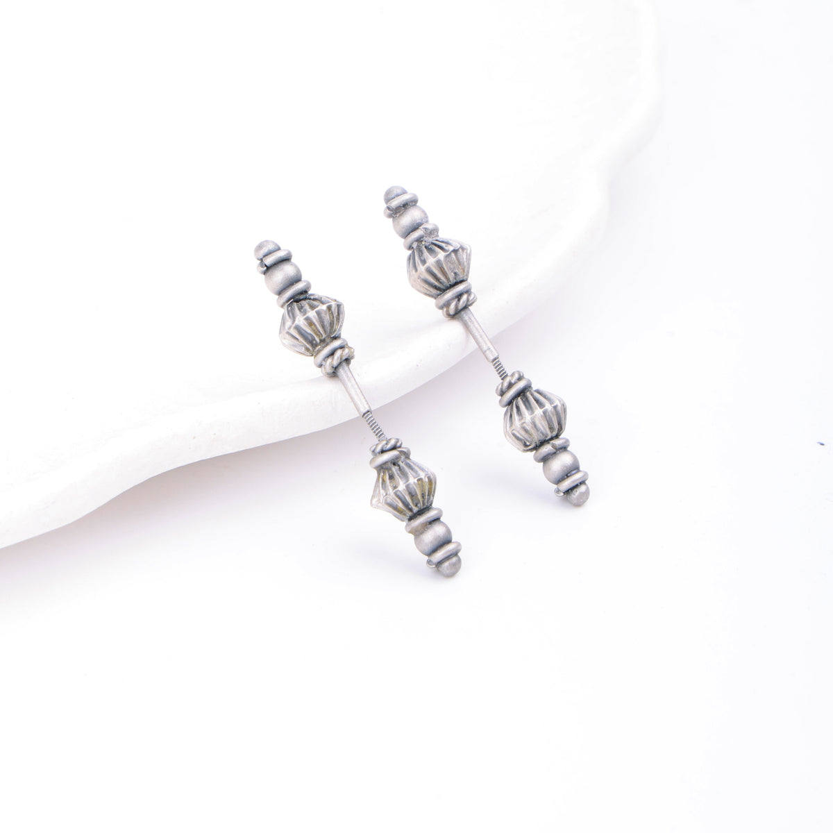Oxidised Silver Diamond Bugadi - Pierced