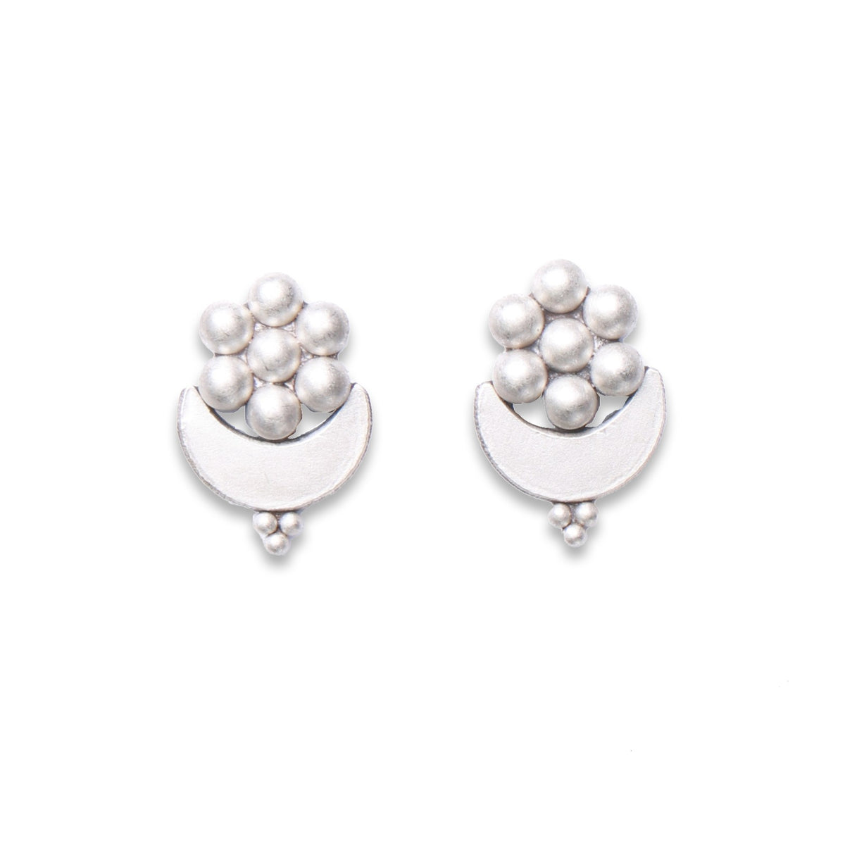 Oxidised Silver Kudi Chandra Stud Earrings
