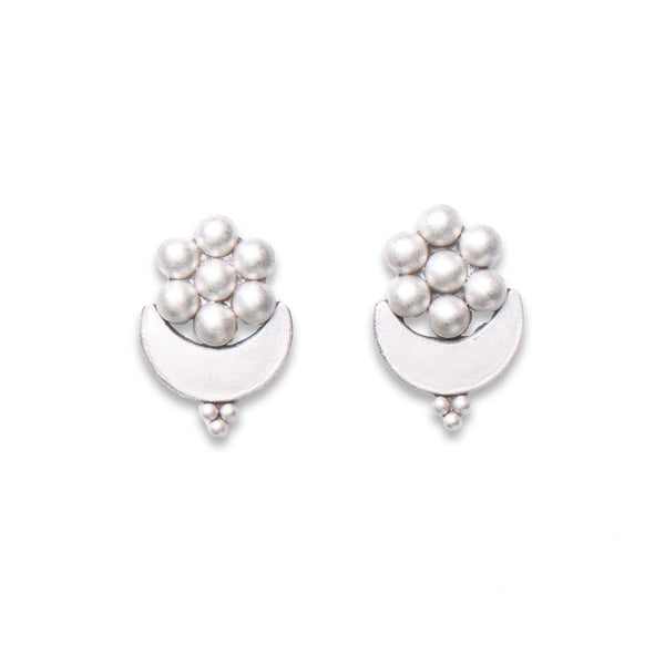 Oxidised Silver Kudi Chandra Stud Earrings