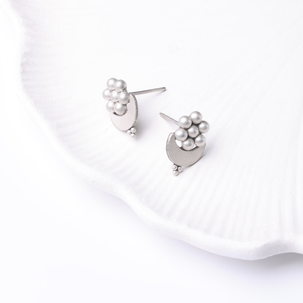 Oxidised Silver Kudi Chandra Stud Earrings