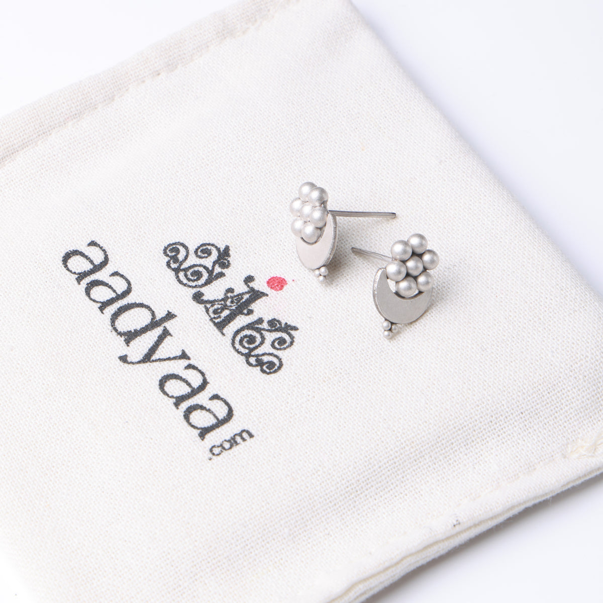 Oxidised Silver Kudi Chandra Stud Earrings