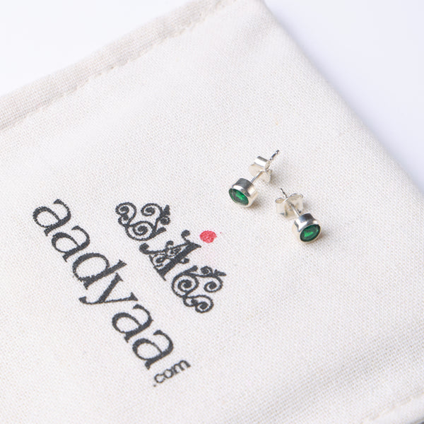 Silver Green CZ Studs