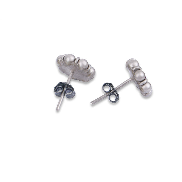 Oxidised Silver Pink Flower Stud Earrings