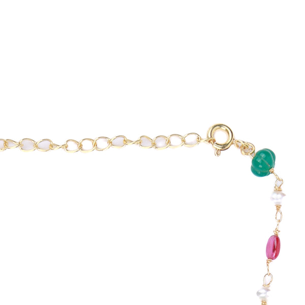 Petal Pendant Necklace with Rubies, Green Onyx & Pearl Ganthan | 22K Gold-Plated