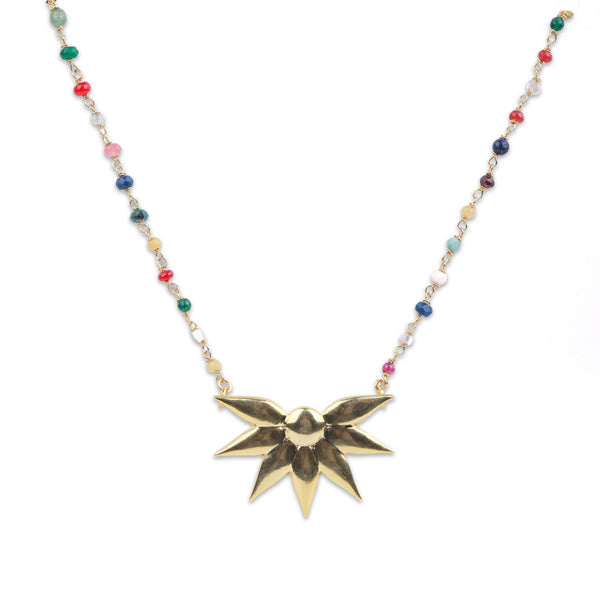 Petal Pendant Necklace with Multicolour Stone Ganthan | 22K Gold-Plated