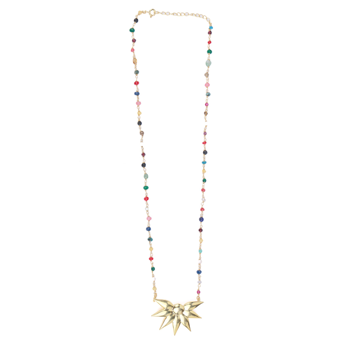Petal Pendant Necklace with Multicolour Stone Ganthan | 22K Gold-Plated