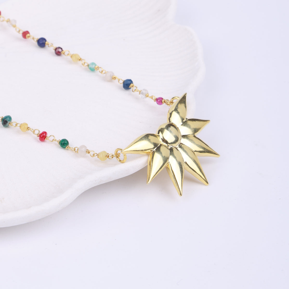Petal Pendant Necklace with Multicolour Stone Ganthan | 22K Gold-Plated