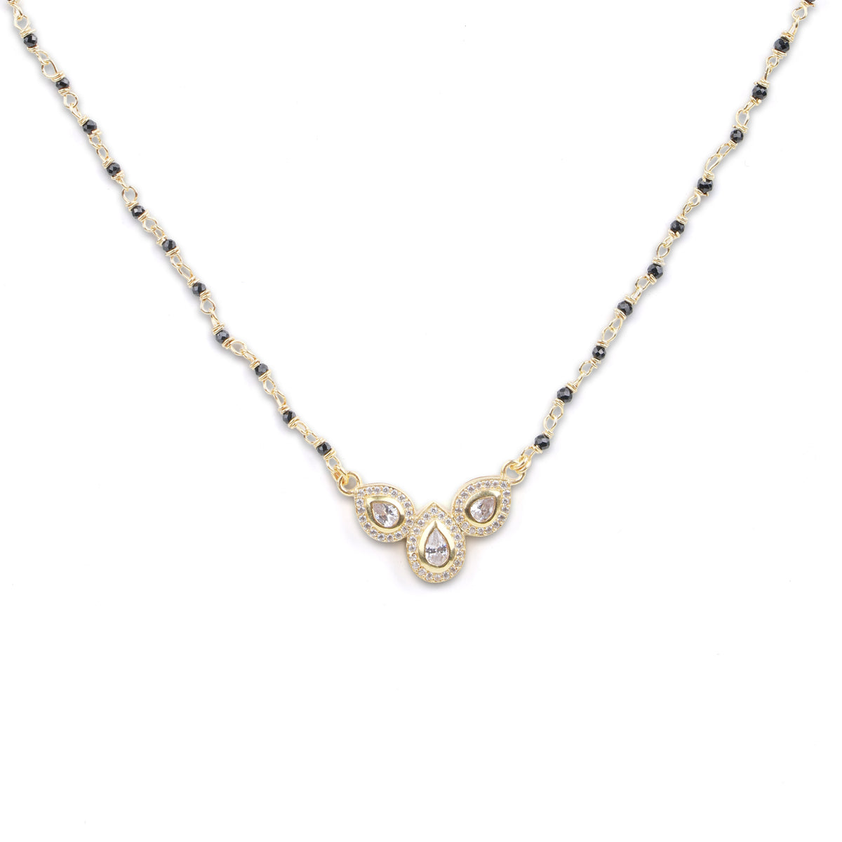 CZ Petal Necklace with Black Spinel | 22K Gold-Plated
