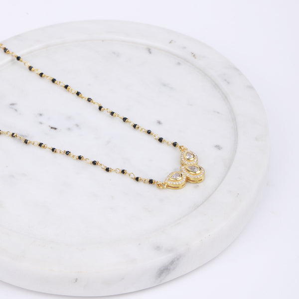 CZ Petal Necklace with Black Spinel | 22K Gold-Plated
