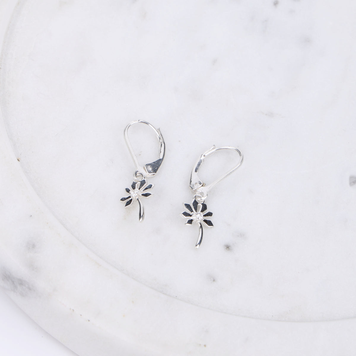 Silver CZ Blossom Dangle Earrings