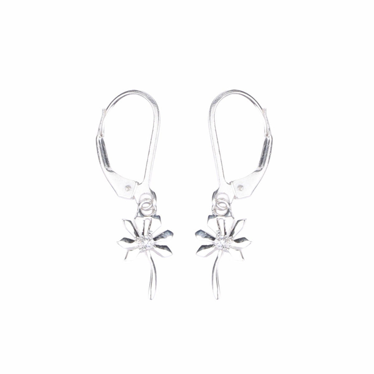 Silver CZ Blossom Dangle Earrings